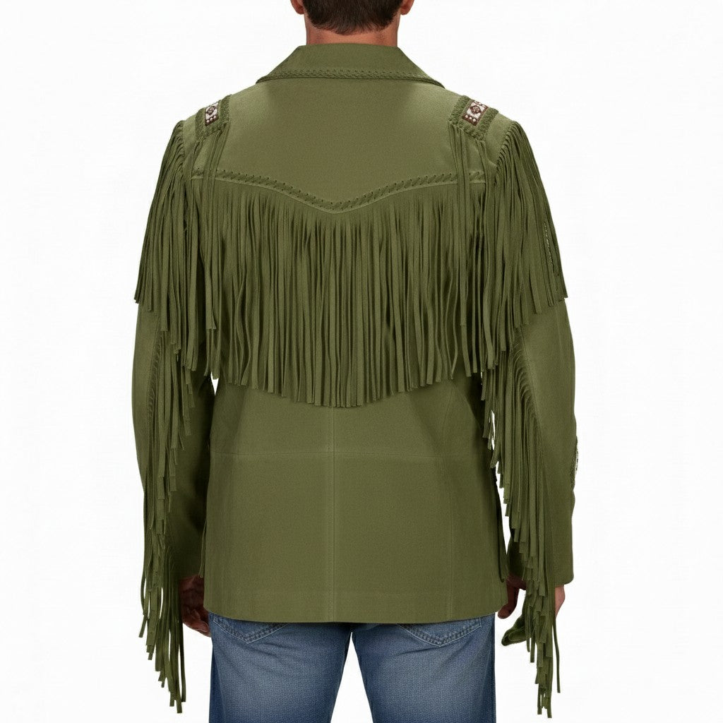 Men's Olive Green Fringed Suede Jacket