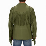 Men's Olive Green Fringed Suede Jacket