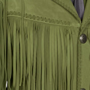 Men's Olive Green Fringed Suede Jacket