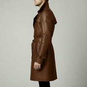 Men's Brown Leather Trench Coat
