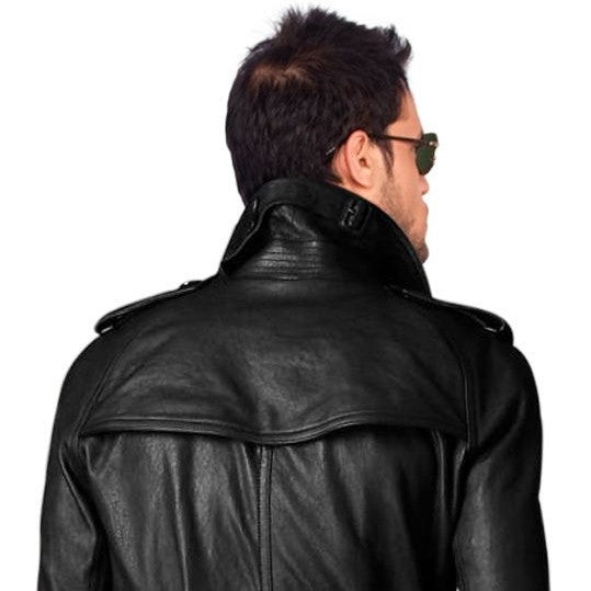 Men's Black Leather Trench Coat