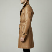 Men's Tan Leather Trench Coat
