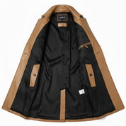 Men's Tan Leather Trench Coat