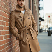 Men's Tan Leather Trench Coat