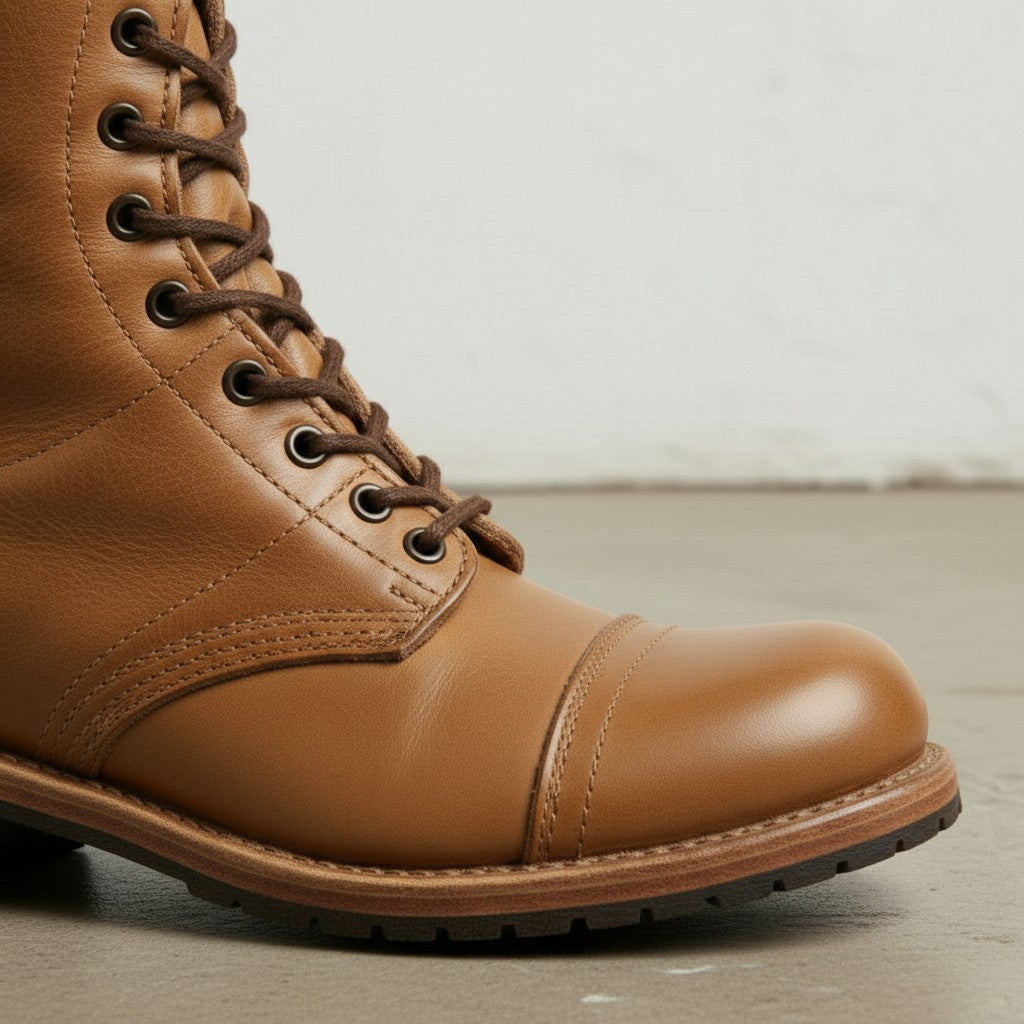 Men's Tan Cap-Toe Leather Combat Boots