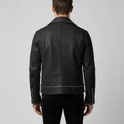 Men's Black Studded Pebbled Leather Biker Jacket