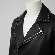 Men's Black Studded Pebbled Leather Biker Jacket