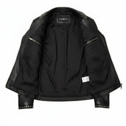 Men's Black Studded Pebbled Leather Biker Jacket