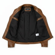 Men's Brown Studded Pebbled Leather Biker Jacket