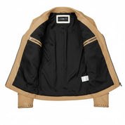 Men's Tan Studded Pebbled Leather Biker Jacket