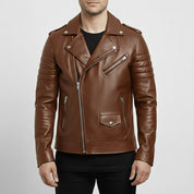 Men's Brown Leather Biker Jacket