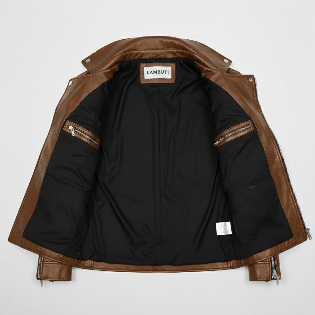 Men's Brown Leather Biker Jacket