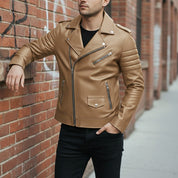 Men's Tan Leather Biker Jacket