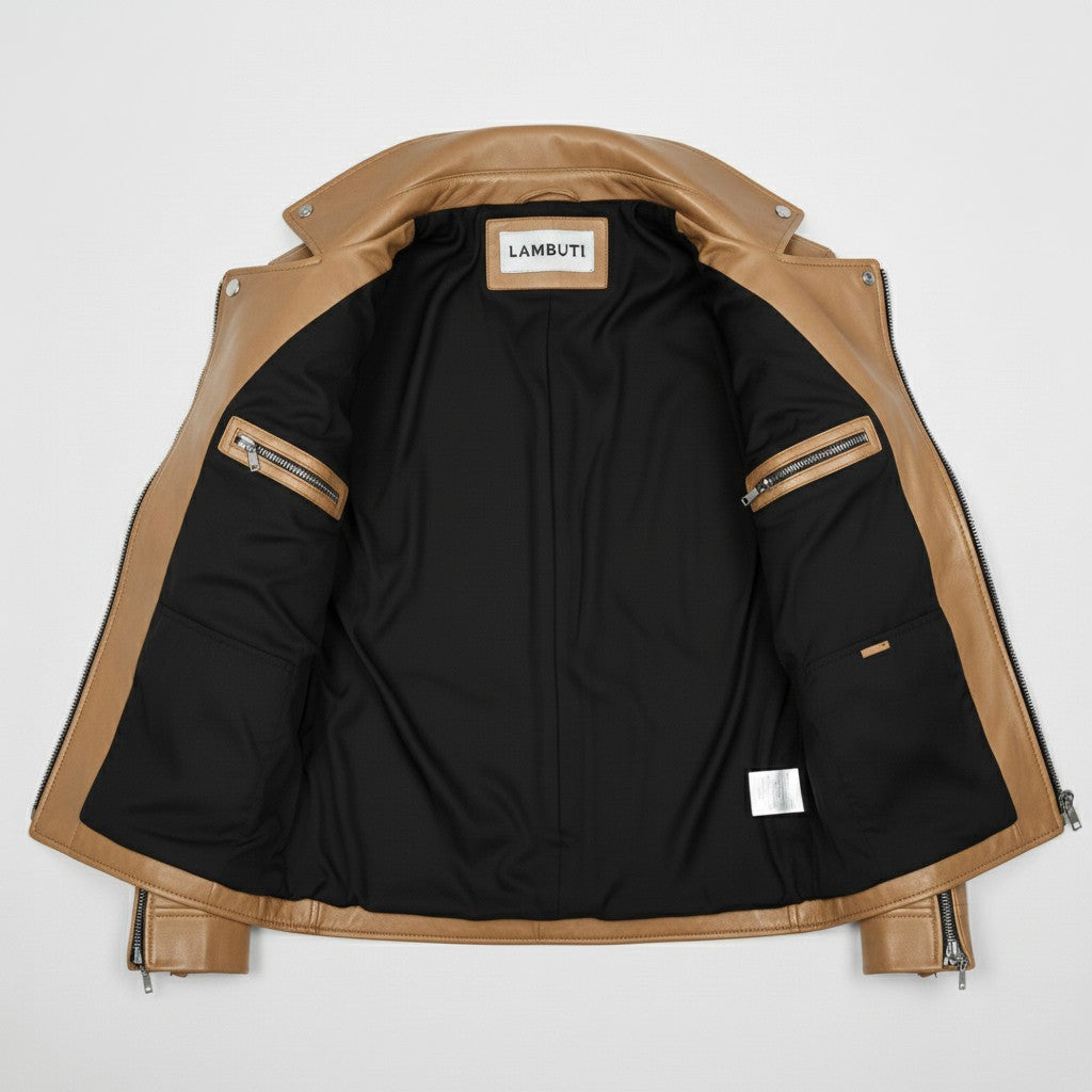 Men's Tan Leather Biker Jacket