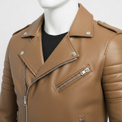 Men's Tan Leather Biker Jacket
