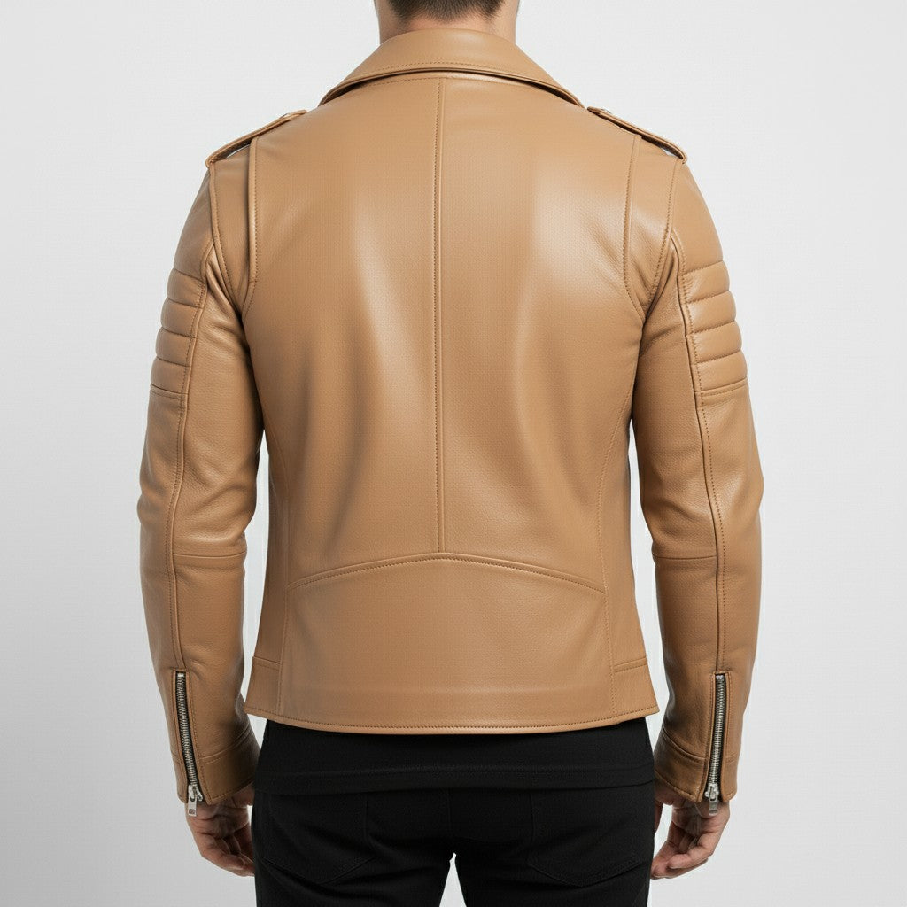 Men's Tan Leather Biker Jacket
