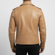 Men's Tan Leather Biker Jacket