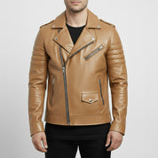 Men's Tan Leather Biker Jacket