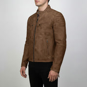 Men's Brown Antique Wash Leather Biker Jacket