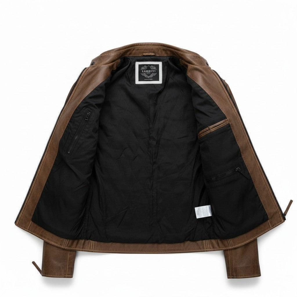 Men's Brown Antique Wash Leather Biker Jacket
