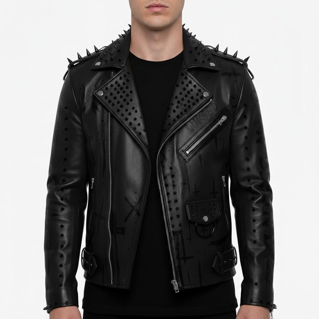 Men's Black Leather Biker Jacket