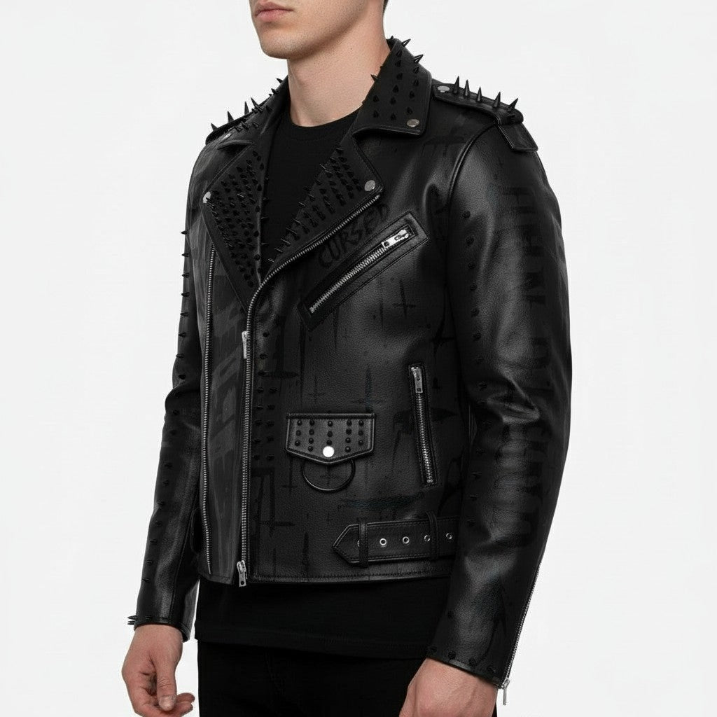 Men's Black Leather Biker Jacket