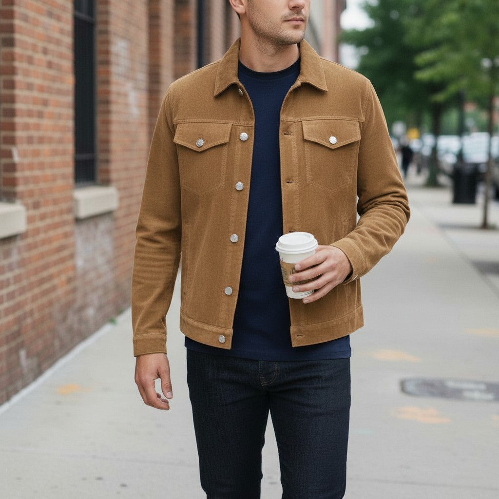Men's Tan Suede Trucker Jacket