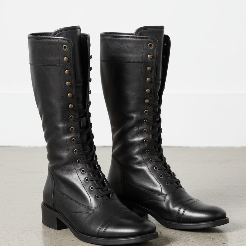 New Handmade Mens Style Superb Leather Boots Long Men Boot Leather - Black