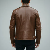 Men's Brown Studded Leather Biker Jacket