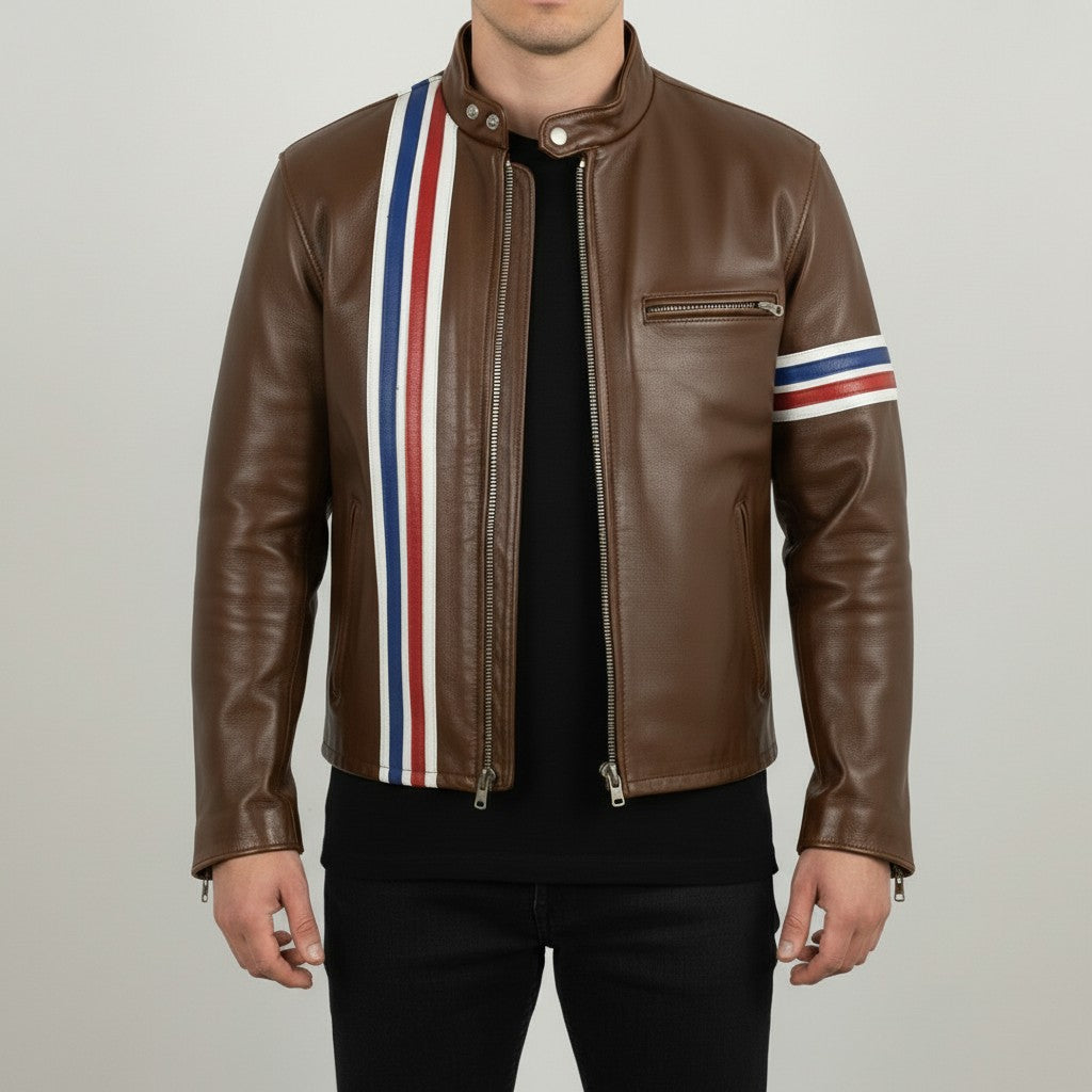 Men's Brown Leather Biker Jacket