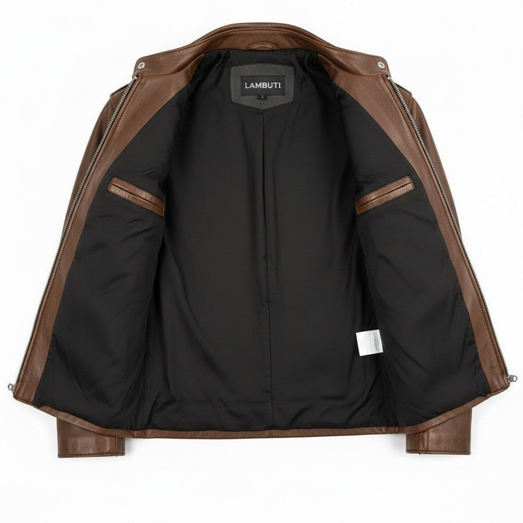 Men's Brown Leather Biker Jacket