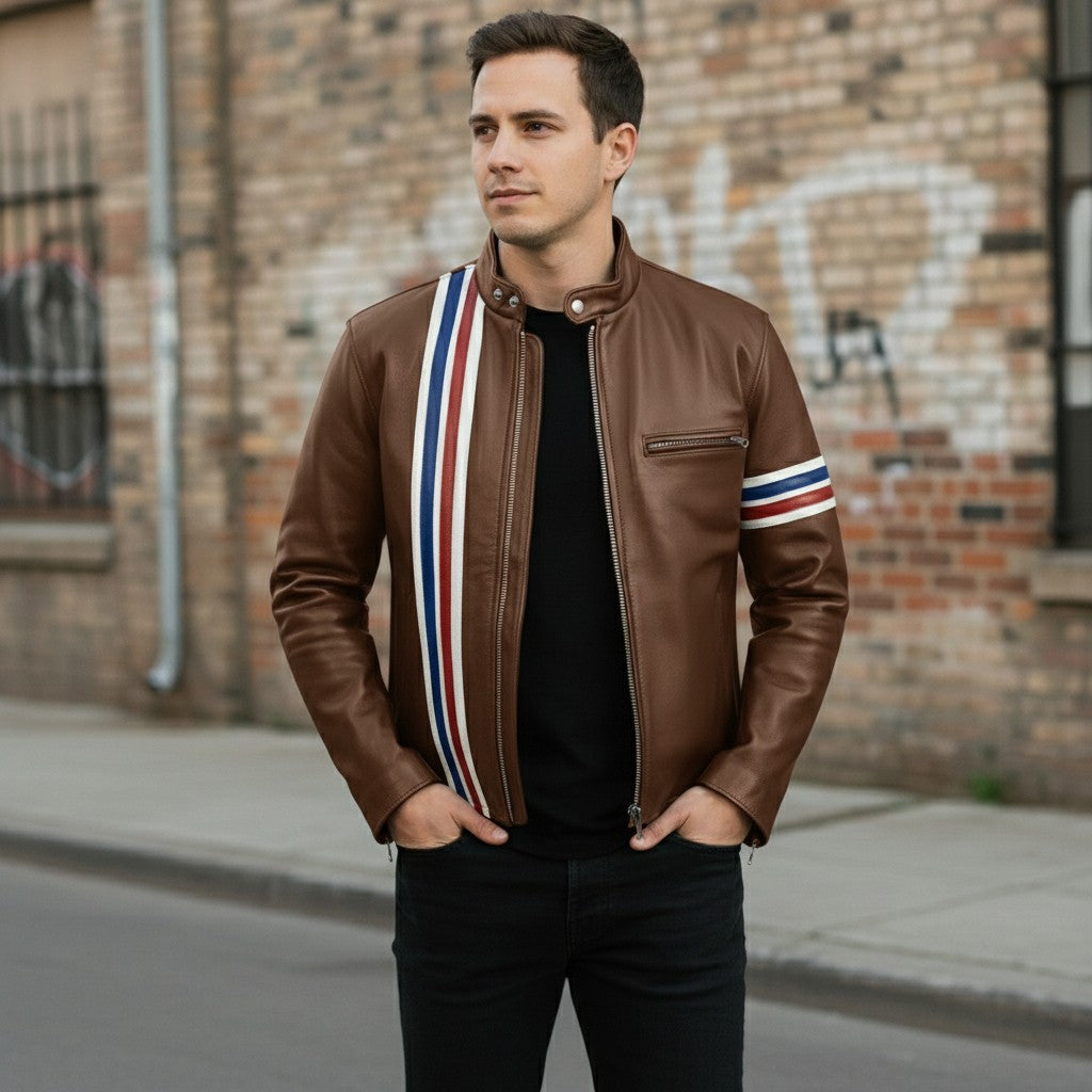 Men's Brown Leather Biker Jacket