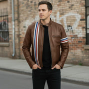 Men's Brown Leather Biker Jacket
