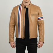 Men's Tan Leather Biker Jacket