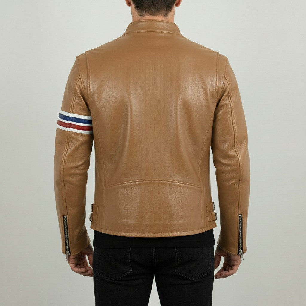 Men's Tan Leather Biker Jacket