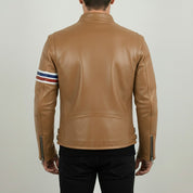 Men's Tan Leather Biker Jacket