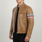 Men's Tan Leather Biker Jacket