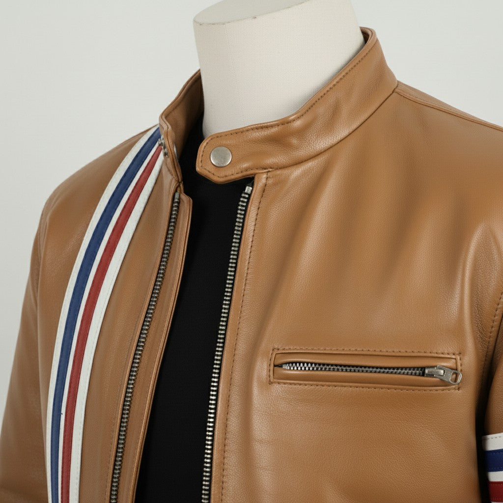 Men's Tan Leather Biker Jacket