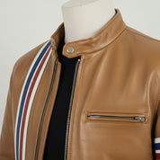 Men's Tan Leather Biker Jacket