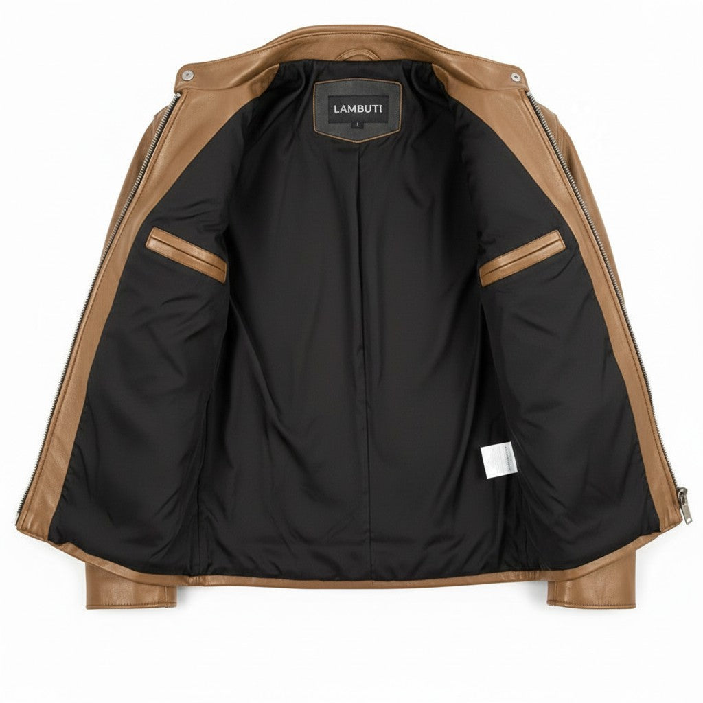 Men's Tan Leather Biker Jacket