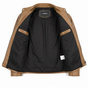 Men's Tan Leather Biker Jacket