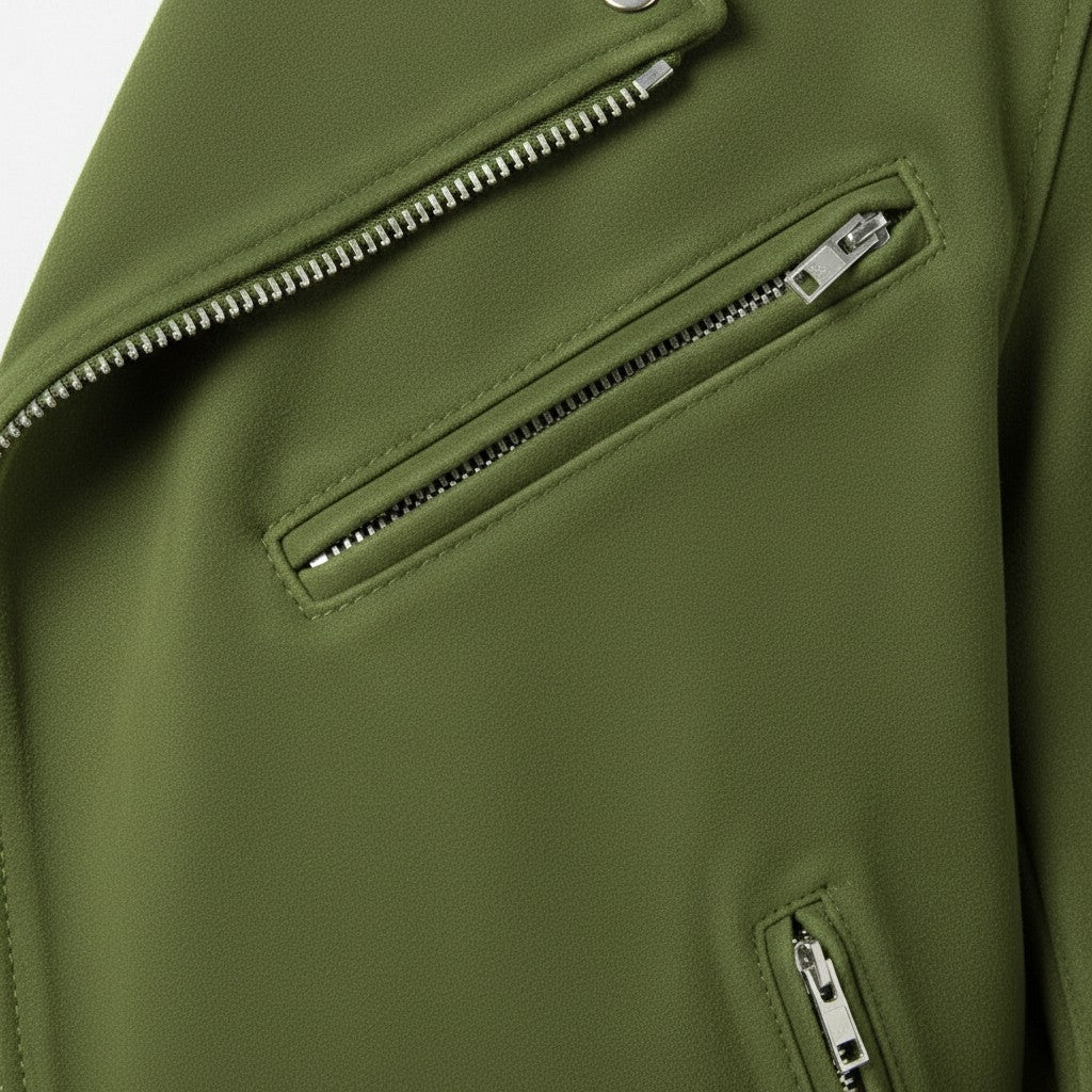 Men's Olive Green Suede Biker Jacket