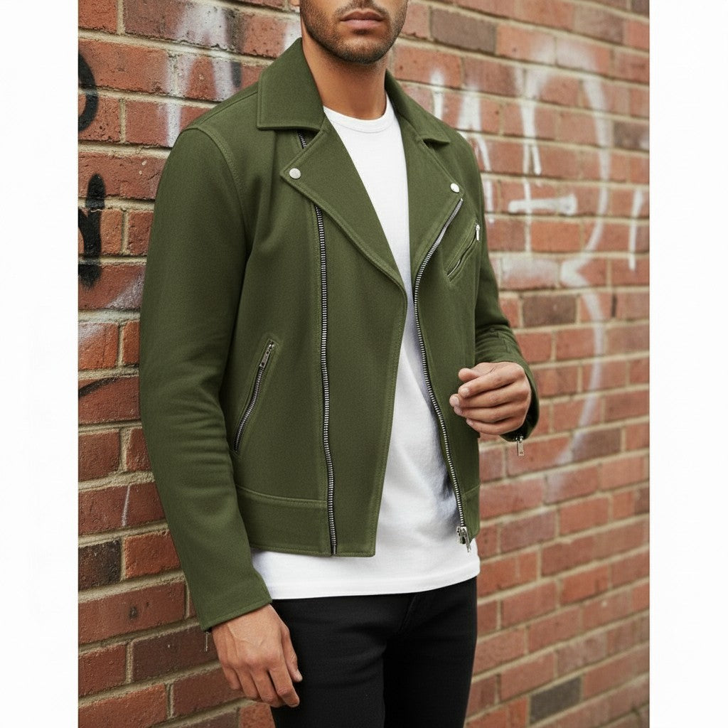 Men's Olive Green Suede Biker Jacket