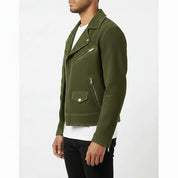 Men's Olive Green Suede Biker Jacket