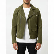 Men's Olive Green Suede Biker Jacket
