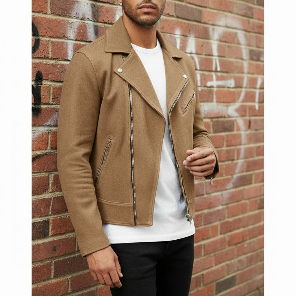 Men's Tan Suede Biker Jacket