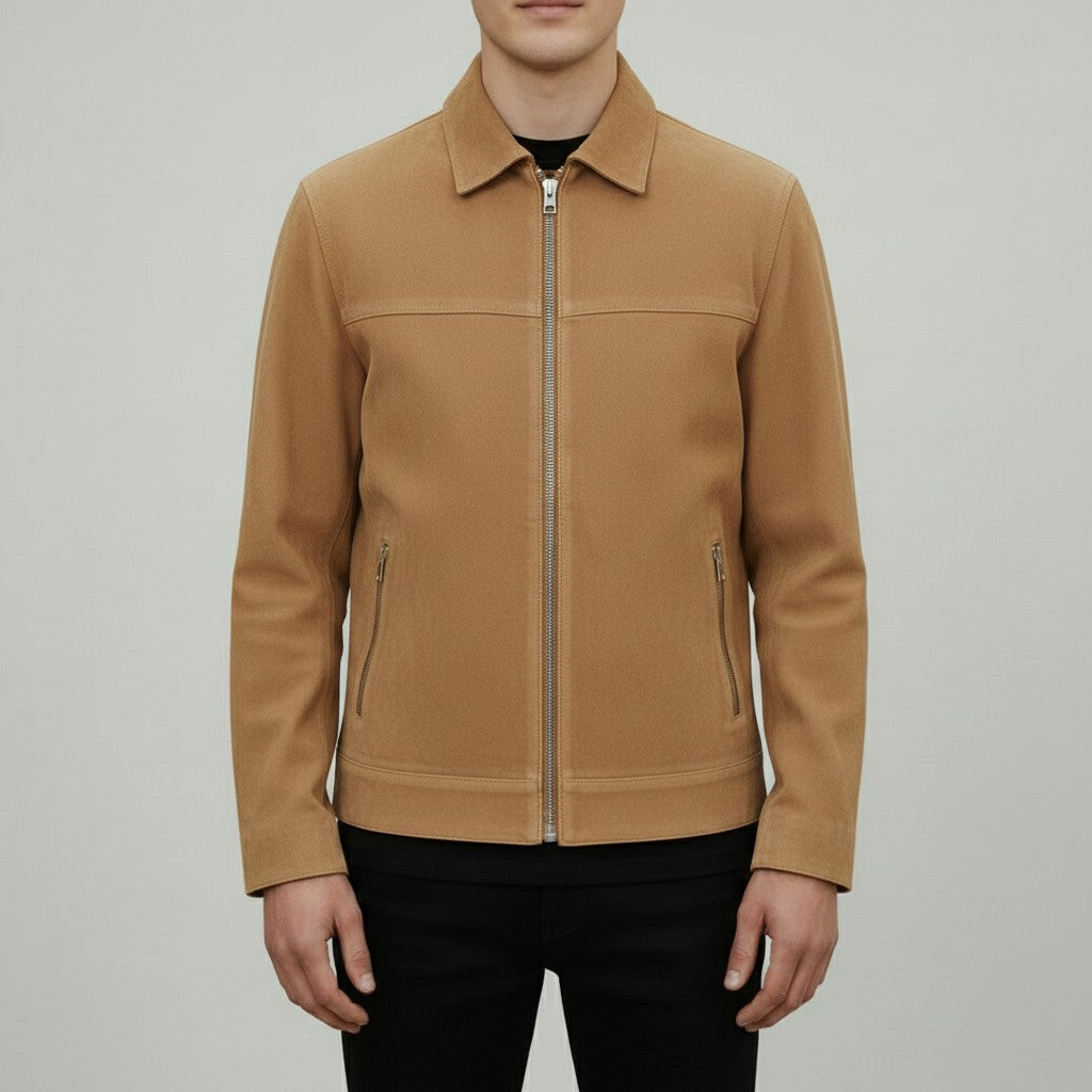 Men's Tan Suede Bomber Jacket