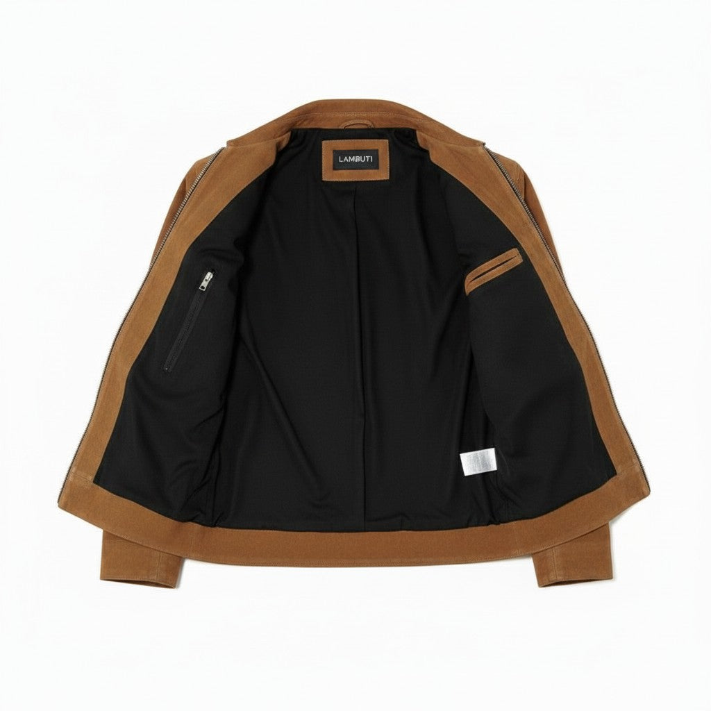 Men's Tan Suede Bomber Jacket