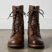 Men's Brown Plain-Toe Leather Combat Boots