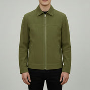 Men's Olive Green Suede Bomber Jacket